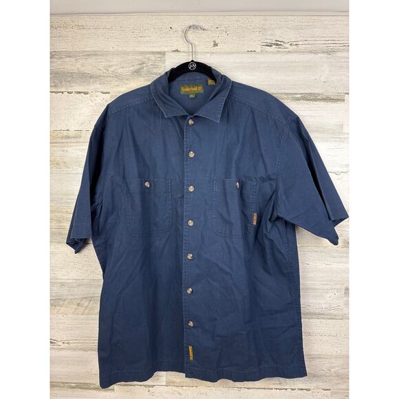 Timberland Vintage mens lary navy blue short sleeve medium weight dress shirt